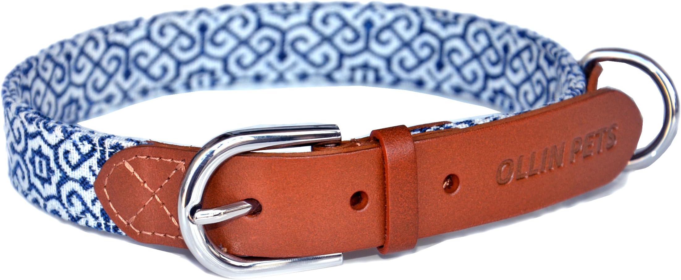 Essential Classic Genuine Real Leather and Elegance Textile Pet Collars, Medium Size 15"-17", Dog Collar