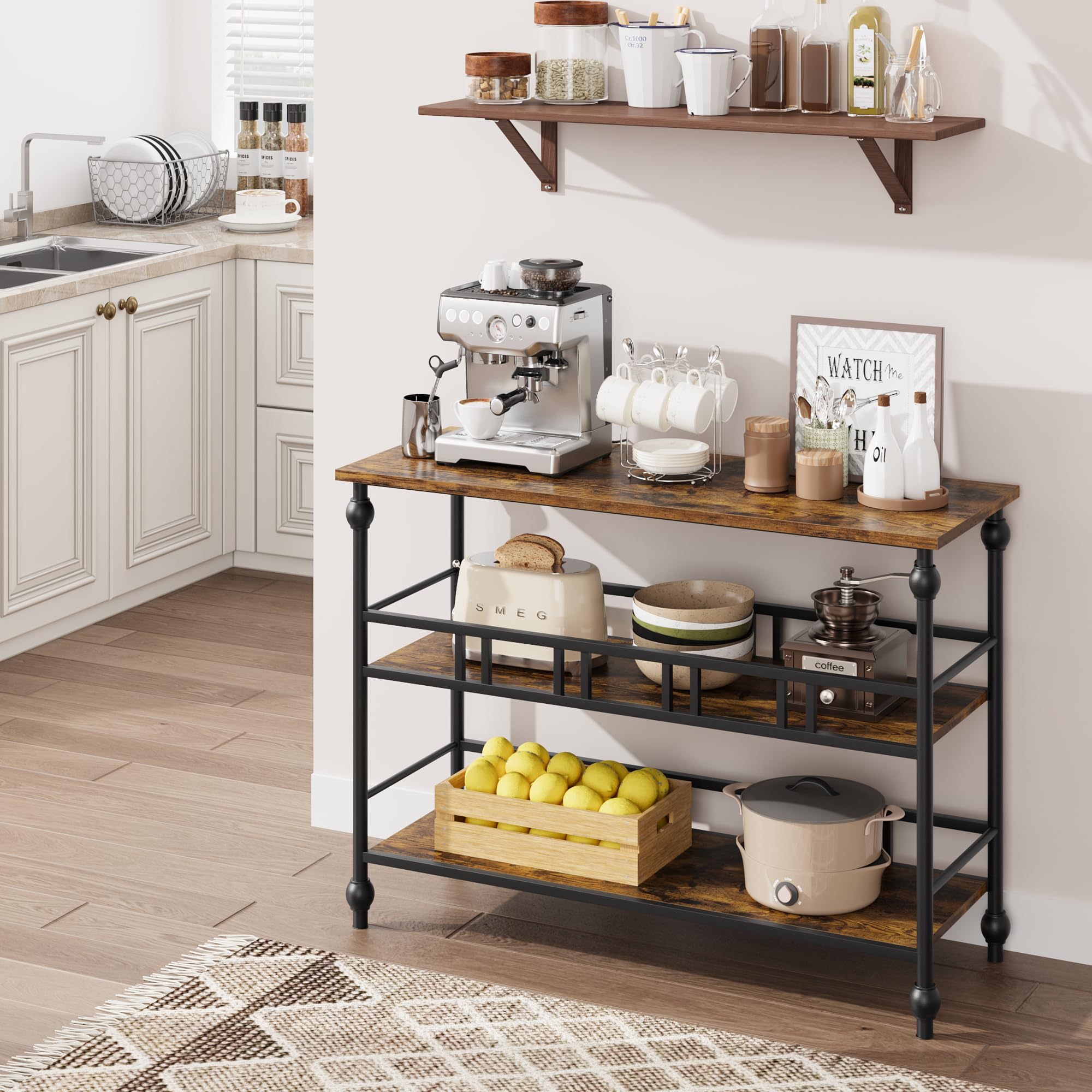 Consolle Entree, Tavolino con 2 ripiani a rete, Console Divano, 114 x 37 x 18,5 cm, per soggiorno, corridoio, ingresso