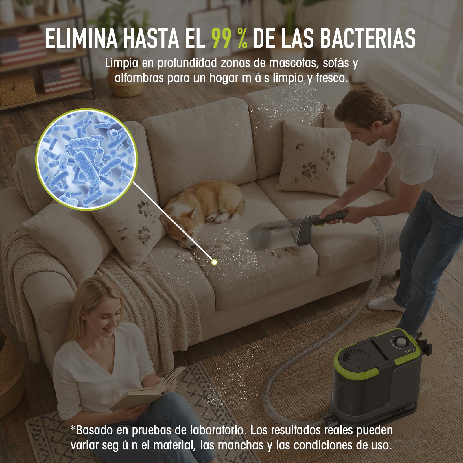 HYCHIKA Limpiador de Tapicerías con Aspiración y Lavado 1800W | 17 kPa, Limpiador de Alfombras con Lavado y Aspiración, Limpiador Textil Portátil, Quitamanchas para Sofá, Tapicerías y Coche