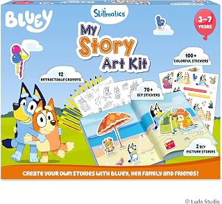 Skillmatics Storybook Art Kit – Bluey, Storytelling Activity, Gift for Kids | 200+ Colorful Stickers, Picture Stories & Crayons, Creative Coloring & Craft Kit, Gift for Kids Ages 3, 4, 5, 6, 7