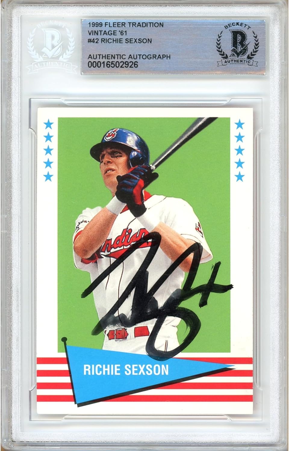 Richie Sexson Signed 1998 Fleer Tradition Vintage #42 Baseball Trading Card Slab Beckett BAS Authentic Slabbed COA Played For Cleveland Indians Guardians Autograph Memorabilia