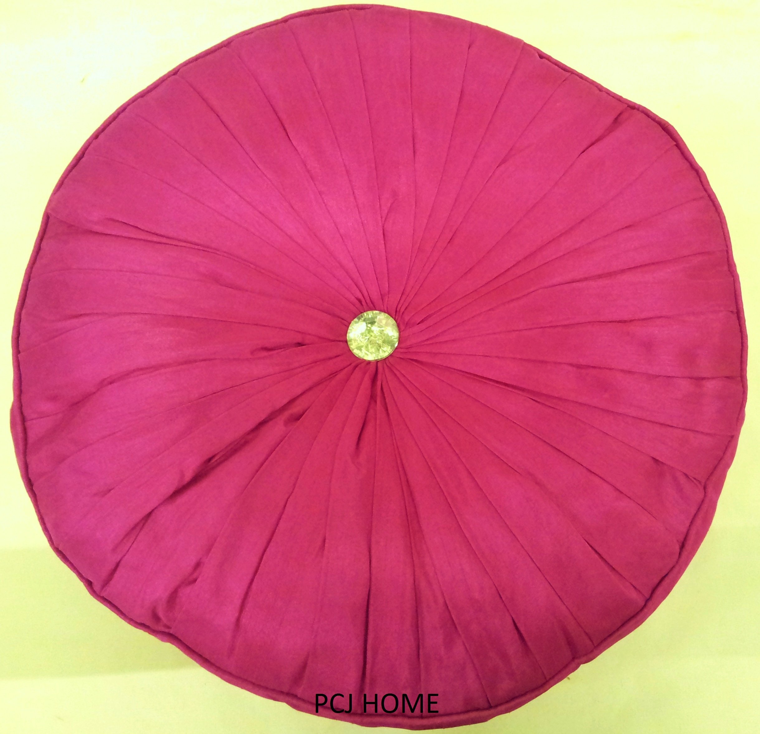 Rapport Home LARGE ROUND PINK PLEATED FAUX SILK FILLED DIAMANTE BUTTON CUSHION 17"