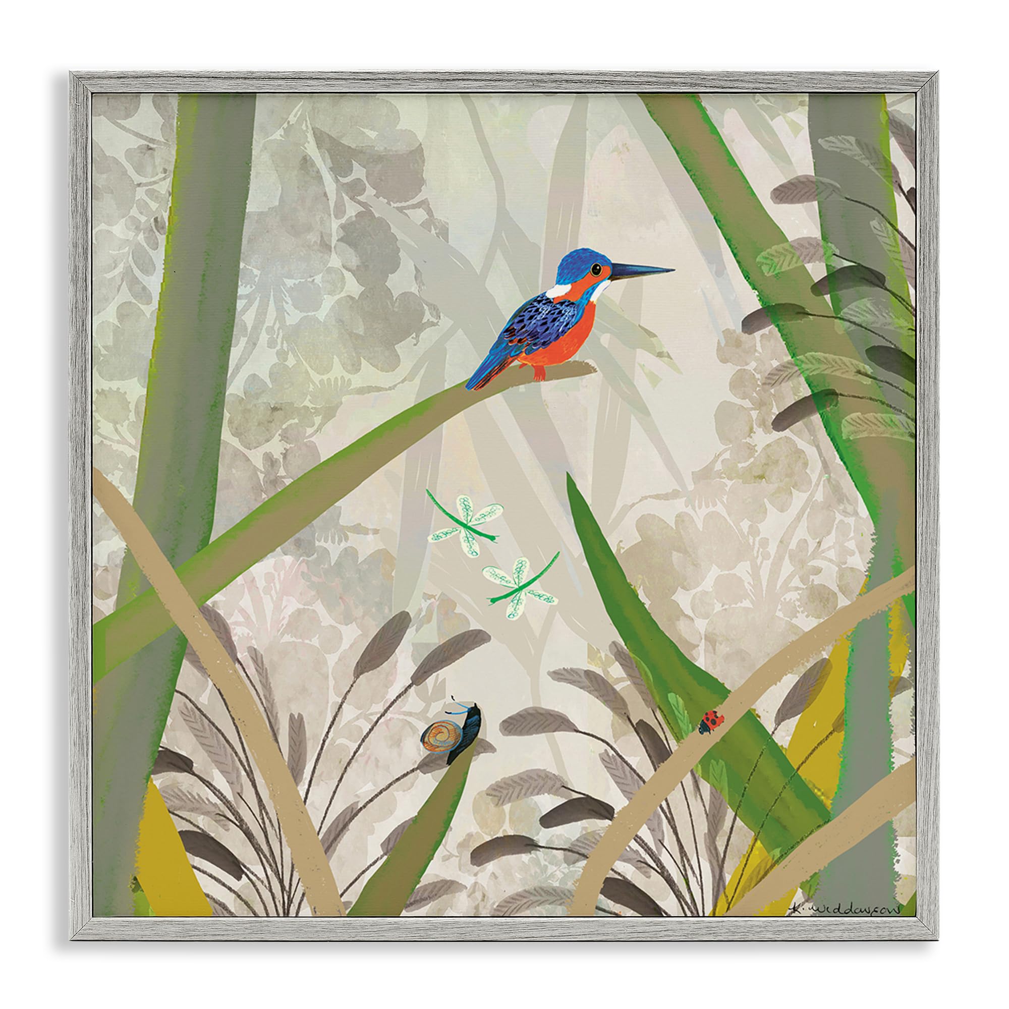 Kingfisher Among Branches Bird, 24 x 24 Inch Framed Giclée Print