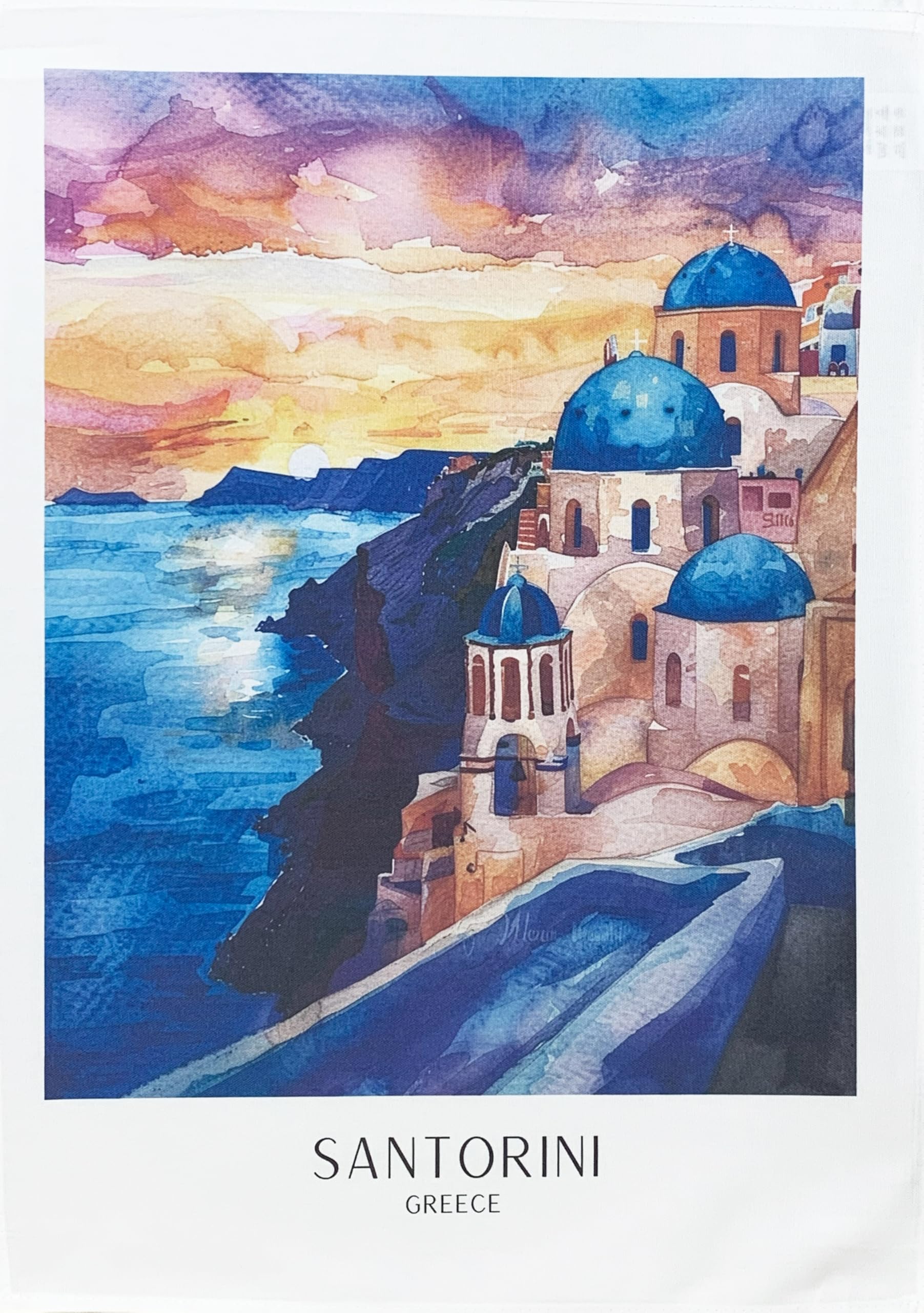 Half A Donkey White The View From Santorini Large Cotton Tea Towel