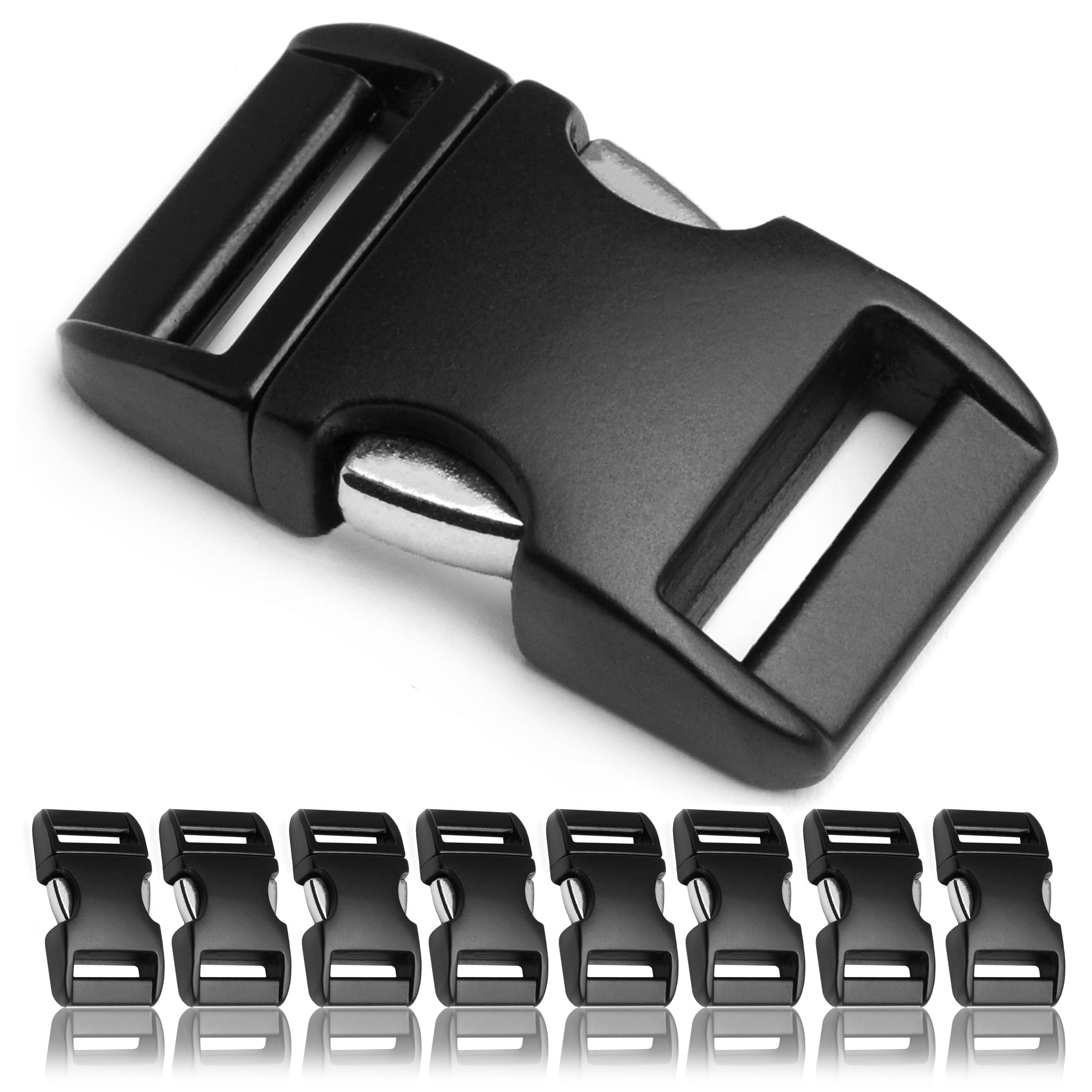 Alumaxx chiusura a scatto 1" set da 2, fibbia a clip in metallo per bracciali paracord, collari per cani e accessori zaino, superficie verniciata a polvere con finitura nero opaco, per cinturini