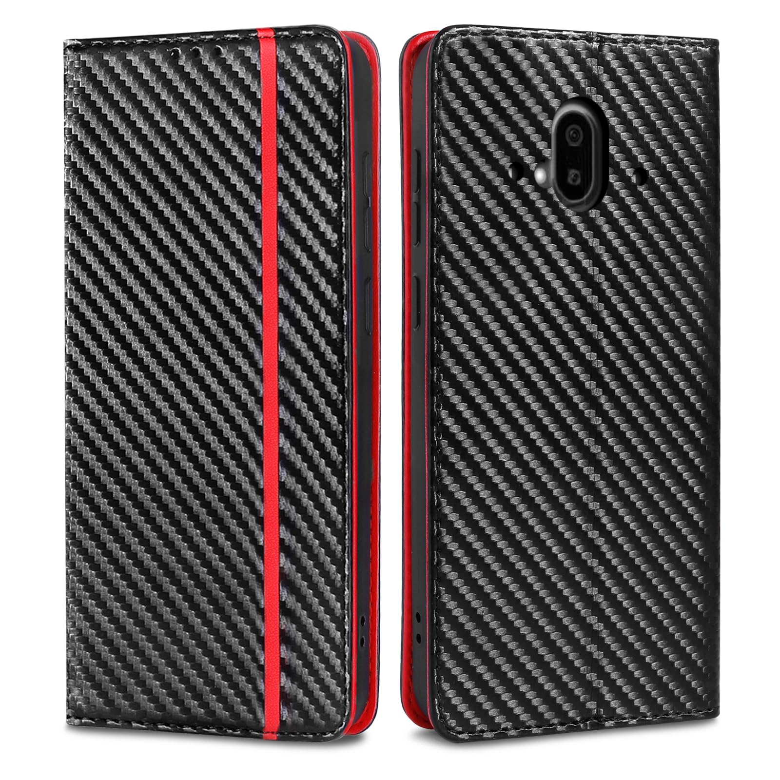 【iffeenny】f52b ケース スマホカバー らくらくホンf-52b f52b 携帯カバー 手帳型ケース レザー 手触り良い 滑り落ちにくい 全面保護 財布型 カード収納 スタンド機能 炭素繊維調 シンプル 耐摩擦 操作が簡単 便利 レッド
