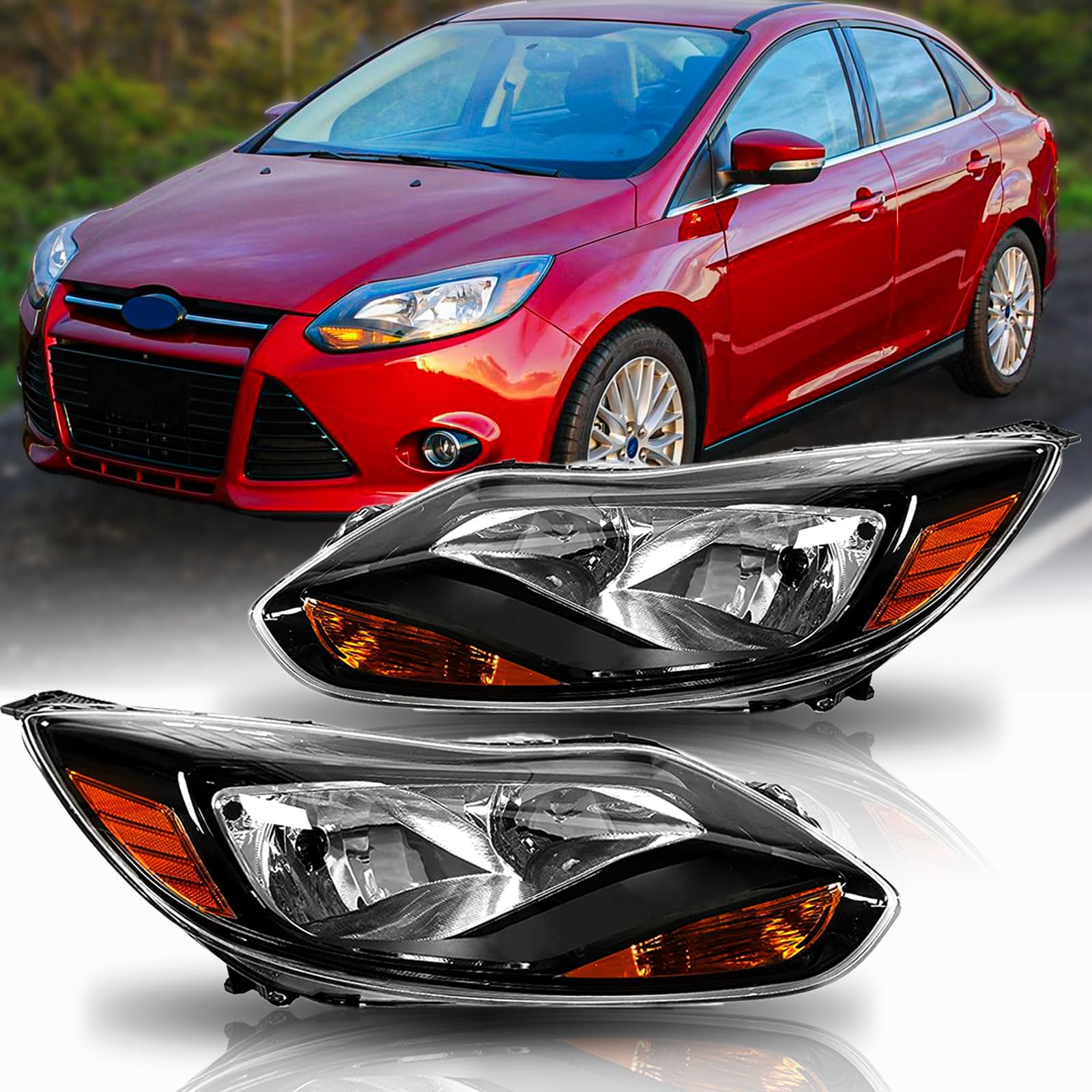 Headlights Assembly with bulbs Compatible with 2012 2013 2014 Ford Focus Headlamp Replace…