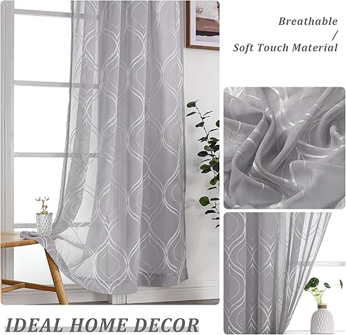 Miniatura 3 de Visiontex. Cortinas de lino sintético con bolsillo para tubo, cortinas para ventana, para sala de estar, juego de 2 paneles de cortina.