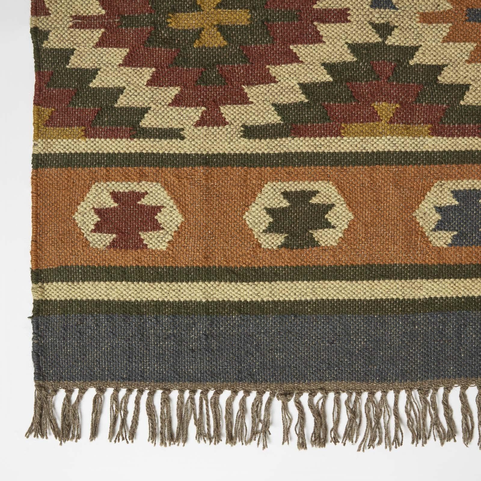 HOMESCAPES Tapis Kilim en Jute et Laine, Tapis Multicolore Lucea, Tapis de Salon Artisanal 160x230 cm