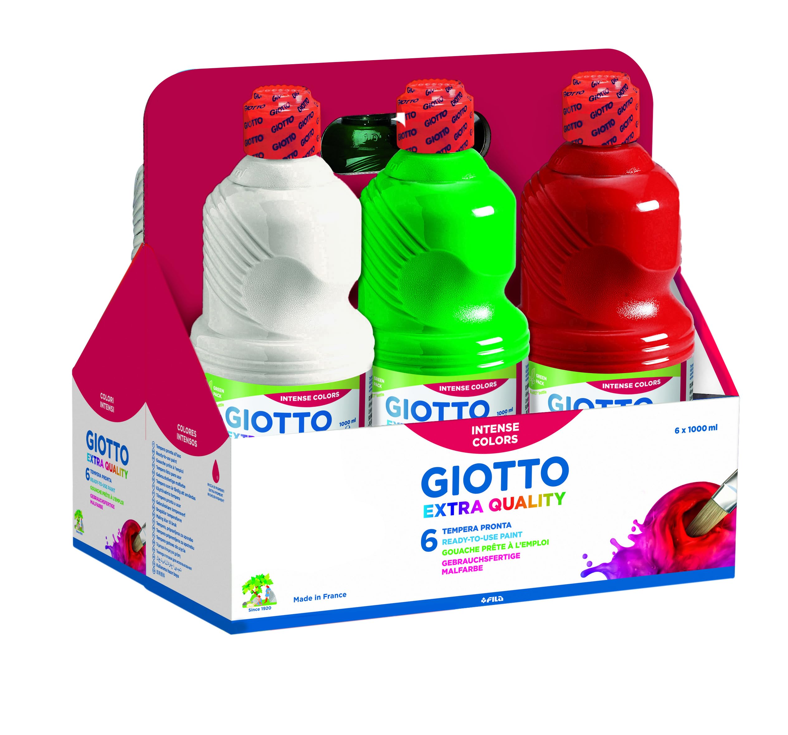 Giotto 534600 – Assortiment de 6 flacons de 1 Litre de Gouache prête à l'emploi qualité Extra