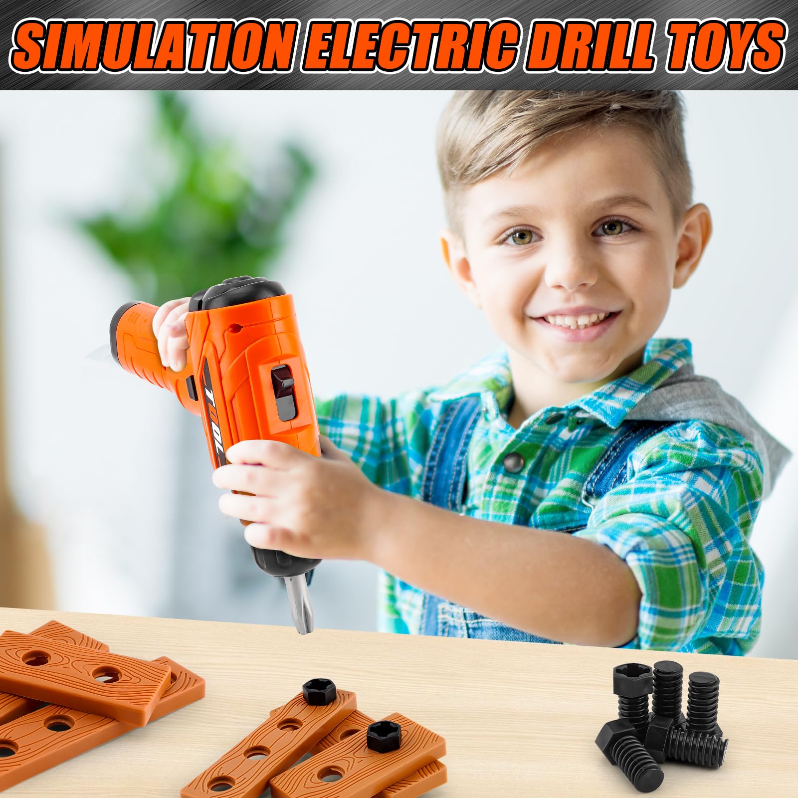 Juego de taladro de juguete para niños pequeños de 1 a 3 años, juego de taladro y tornillo para niños, herramienta de juego de simulación con sonido y acción realistas, juguete STEM preescolar para el 7