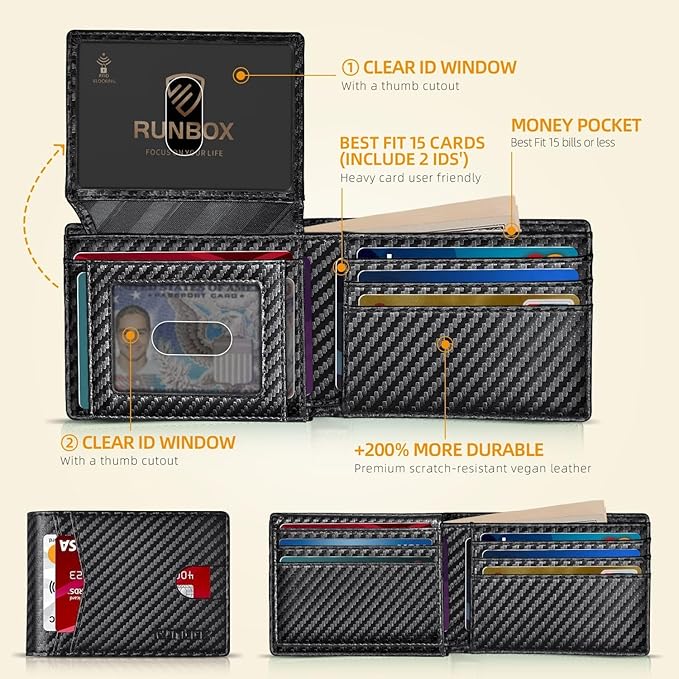 RUNBOX Wallet for Men Slim Rfid Leather