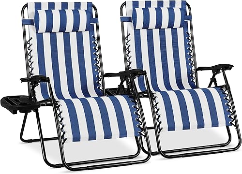 Miniatura 12 de Best Choice Products - Juego de 2 sillas reclinables y ajustables de malla y acero, sillas con sensación gravedad cero con cojines y bandejas Negro