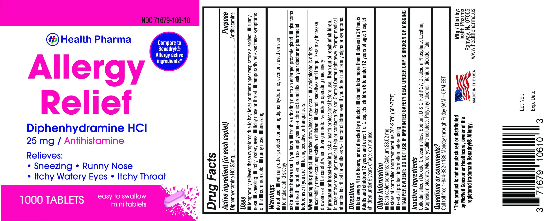 Health Pharma Allergy Relief Medicine Antihistamine Diphenhydramine