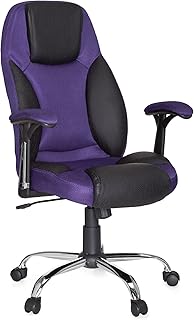 Amstyle SPM1.125 - Silla de Escritorio giratoria, Tela y Piel sintética, Color Negro y Morado