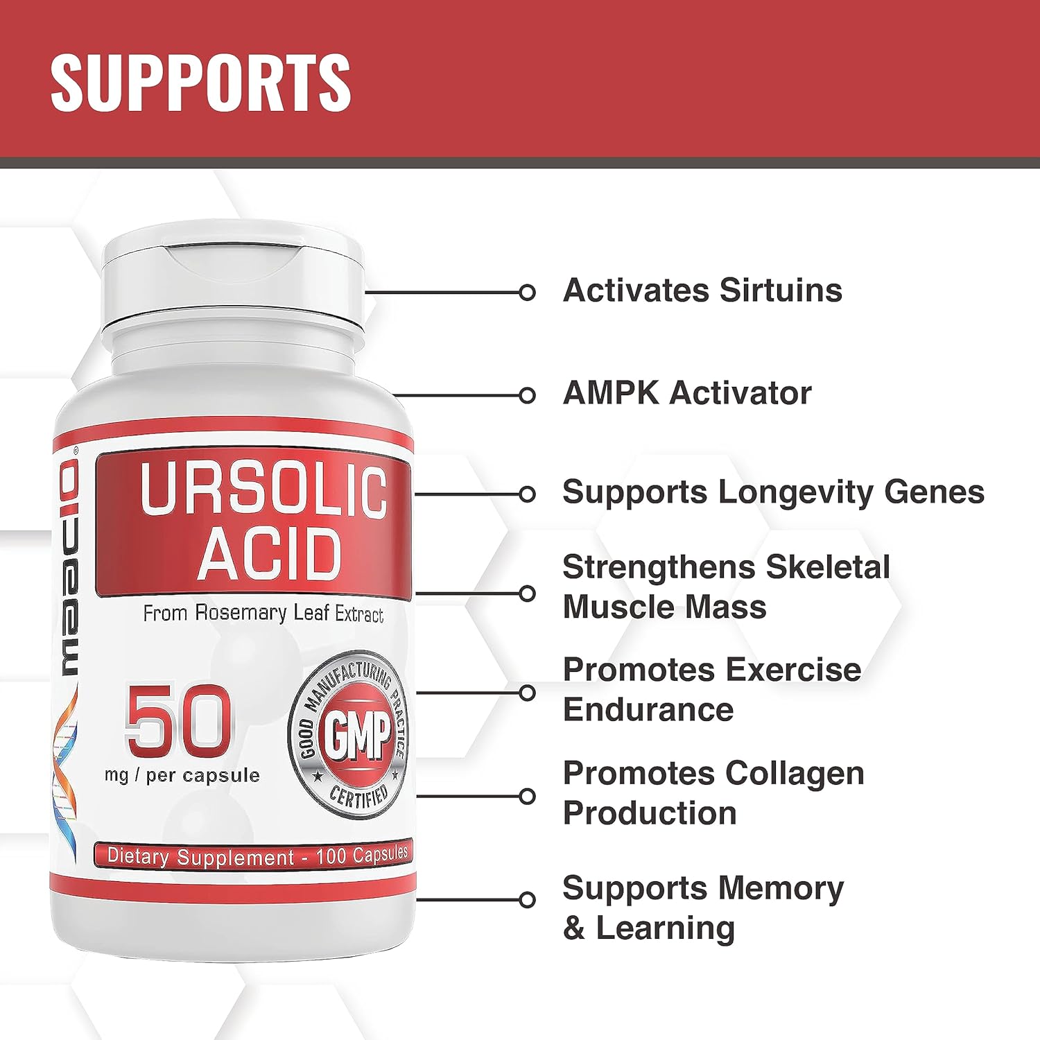 MAAC10 Ursolic Acid 50mg (100 Capsules 3X for 150mg 33-Day Serving) | Sourced from Rosemary Extract | Third-Party Lab Tested | AMPK & Sirtuin Activator - Image 7