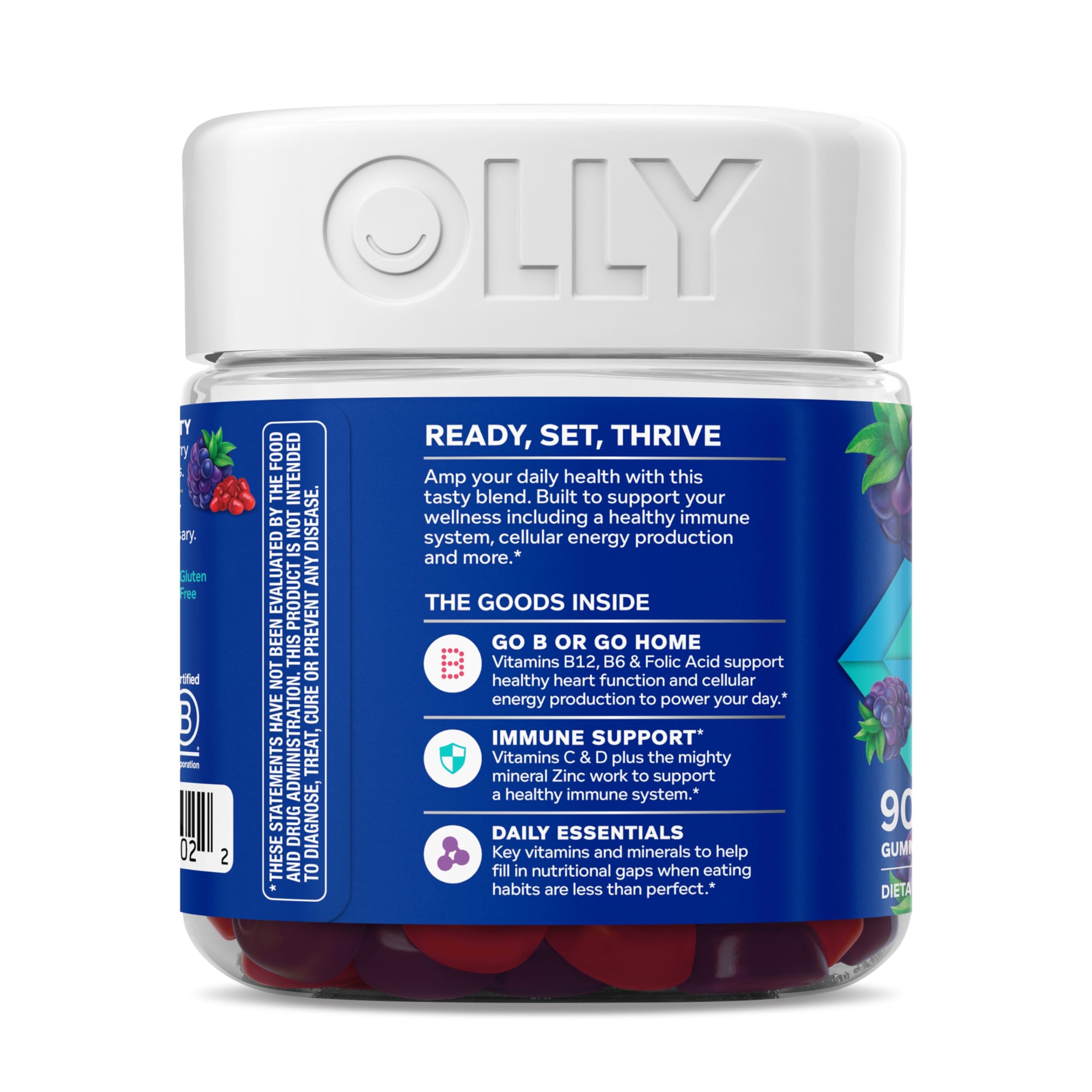 OLLY Men's Multivitamin Gummy, Vitamins A, C, D, E, B, Zinc, Blackberry Flavor, 45 Day Supply - 90 Count