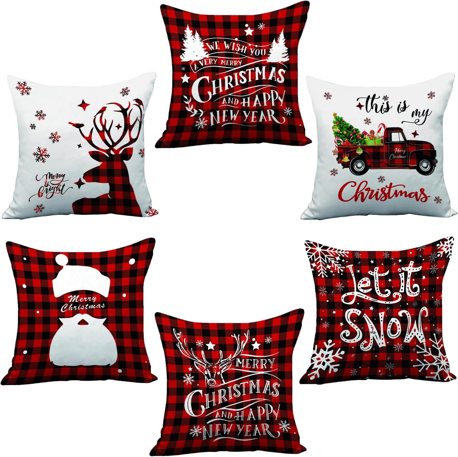 Christmas Cushion Covers Set Of 6, Christmas Decorations Indoor Decor Red Black Strip Tartan Sofa Cushion Covers 45 X 45 cm Soft Plush Christmas Throw Pillow Covers Cases For Xmas Decorations