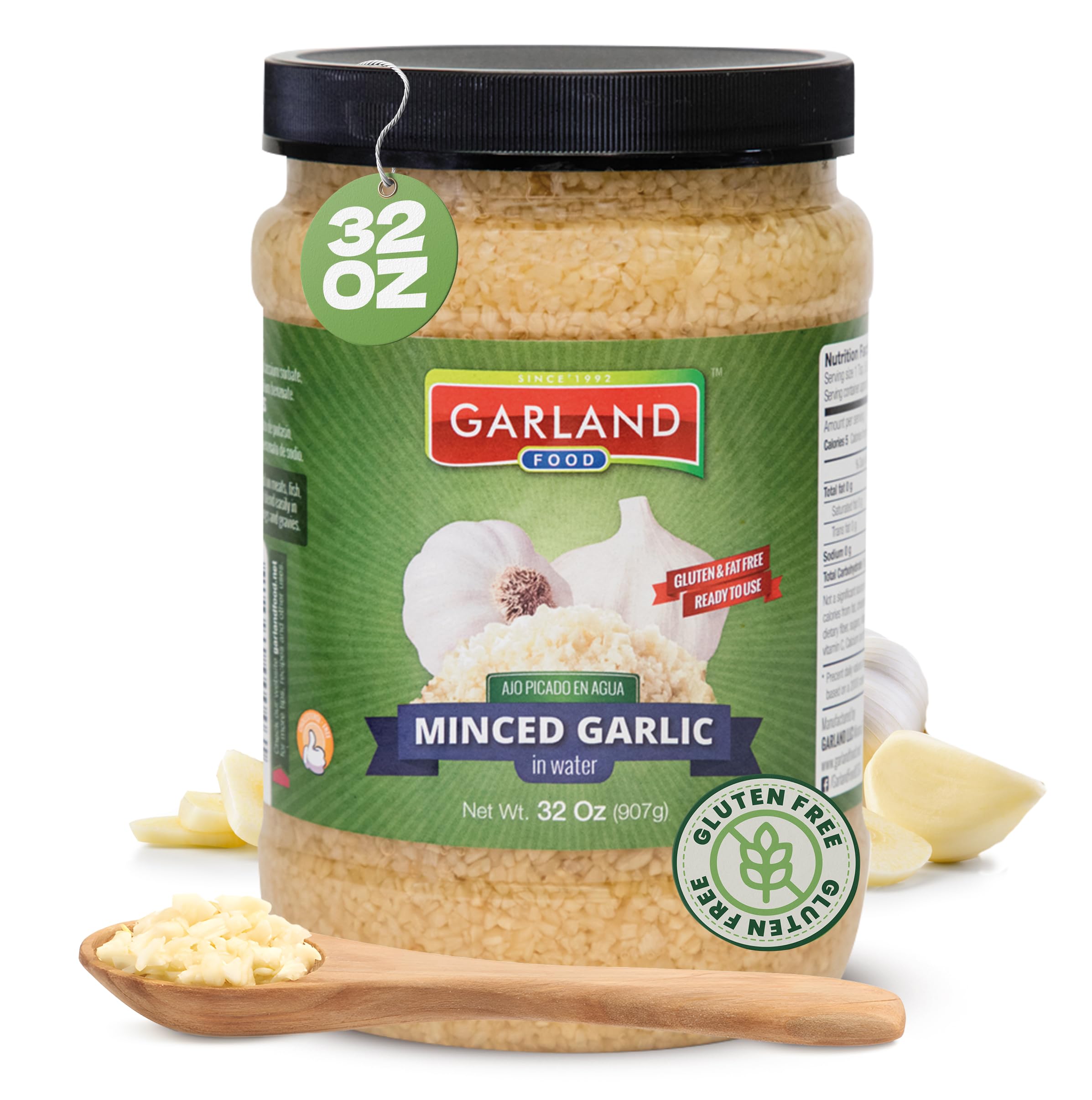Garland Food Minced Garlic in Water 32 oz – Made in the USA - Minced Garlic in Jar for Fresh Flavor, Time-Saving Prep, and Versatile Uses in Every Dish