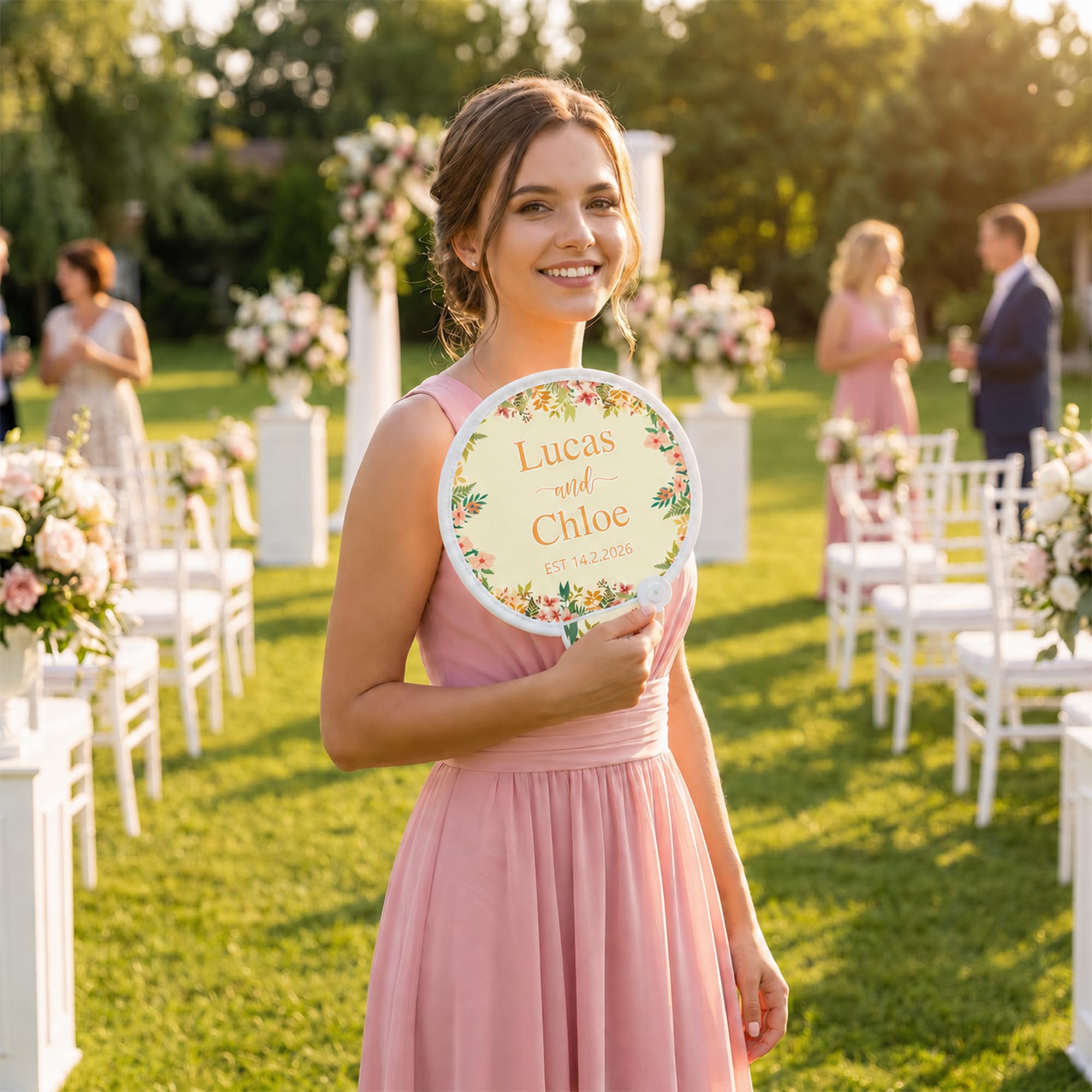50 Piezas Abanicos Redondos Plegables Personalizados, Portátil Abanico Personalizado para Boda con Foto y Texto, Detalles de Boda para Invitados, Regalo en Eventos al Aire Libre y Fiestas