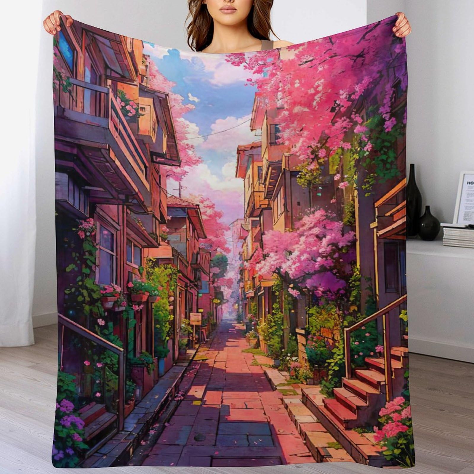 Couverture polaire cerise tree japan art de qualité flanelle moelleuse