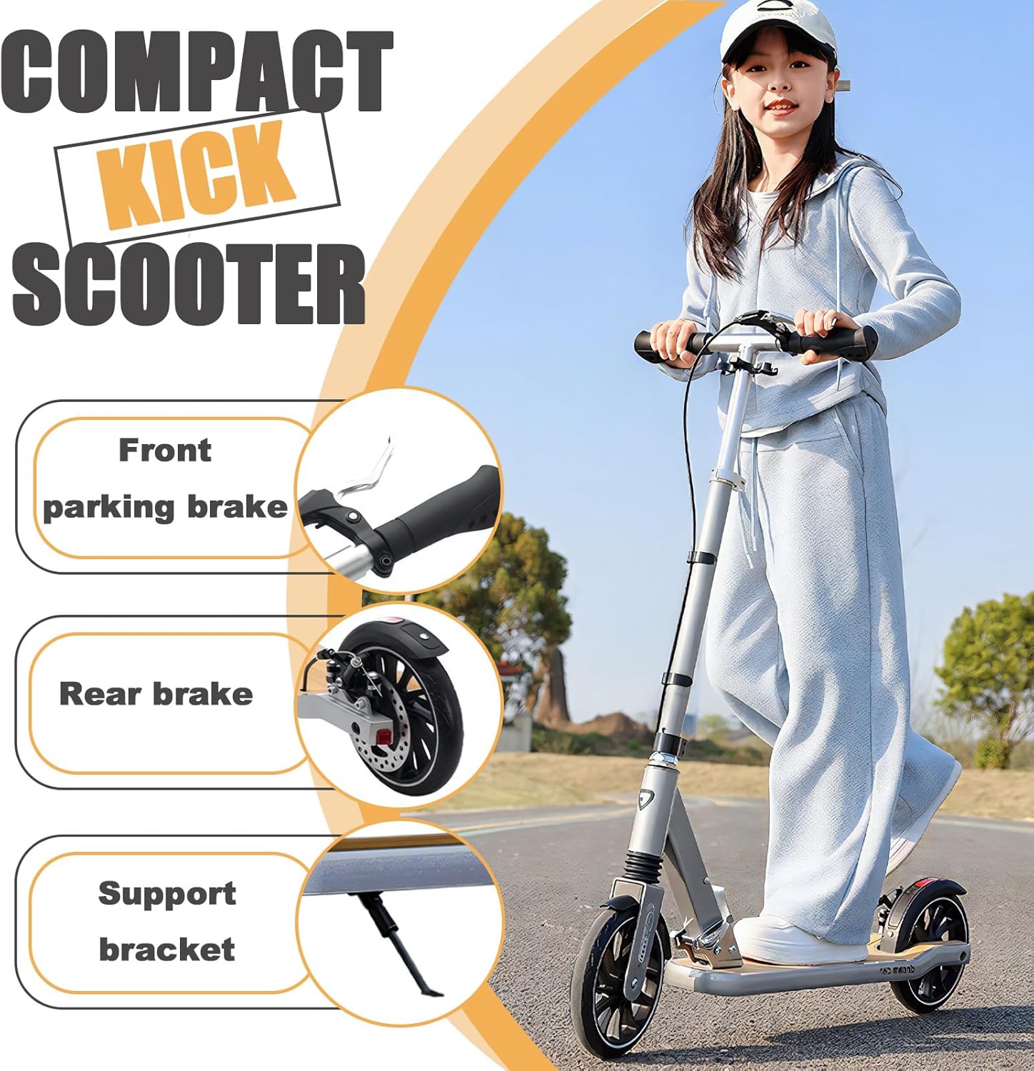 Scooter for Kids 8-12, Teens and Adults, Folding Kick Scooter with Adjustable Height, 8IN Big Wheels Scooters W/Anti-Shock Suspension, Up to 300 Lbs, Bearing ABEC9 - Image 7