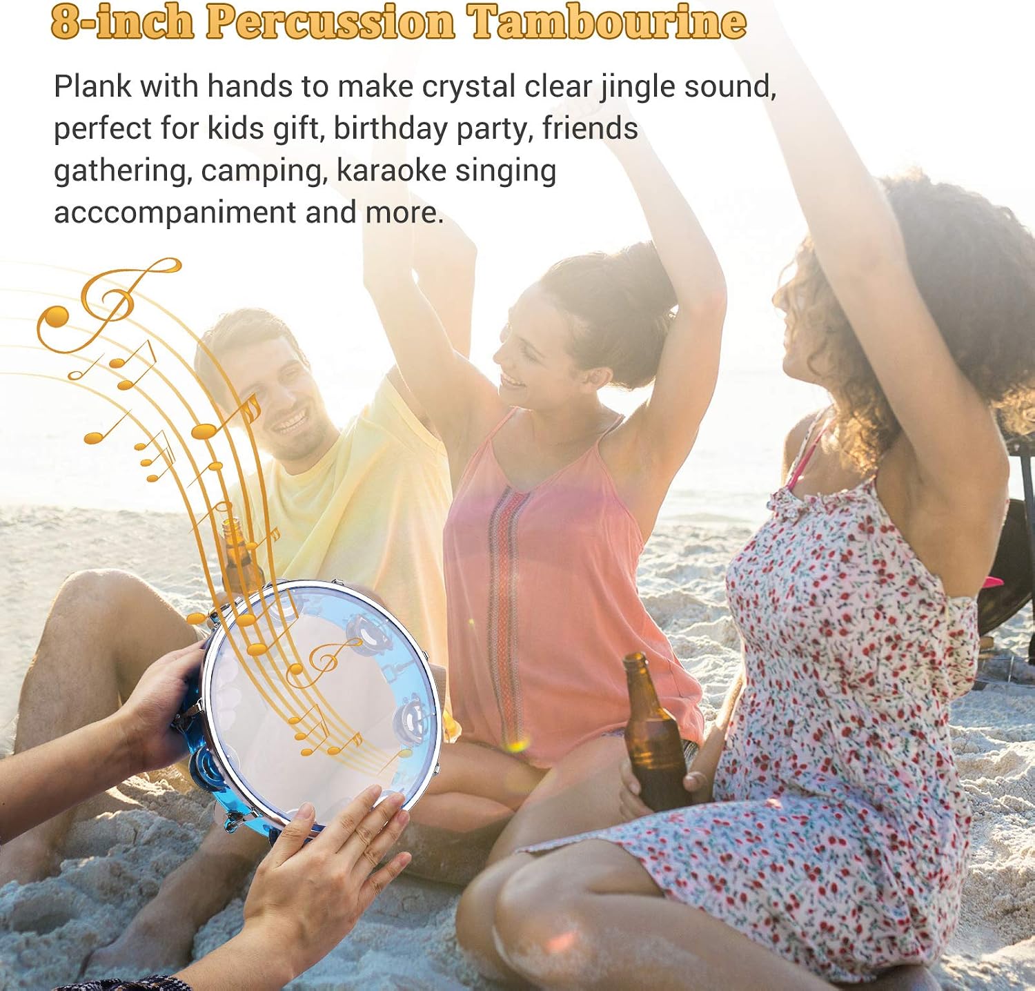 Tambourine, Handbell, Jingle Bell Double Row Metal Cymbals Drum Instrument, Handheld Percussion for Dancing, Singing, Karaoke, Music Class (Blue)