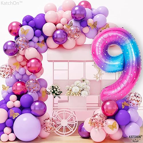 Miniatura 5 de KatchOn, Globo arcoíris del número 9, 40 pulgadas, globo rosa y azul del número 9, decoraciones de cumpleaños de 9 cumpleaños, decoraciones de