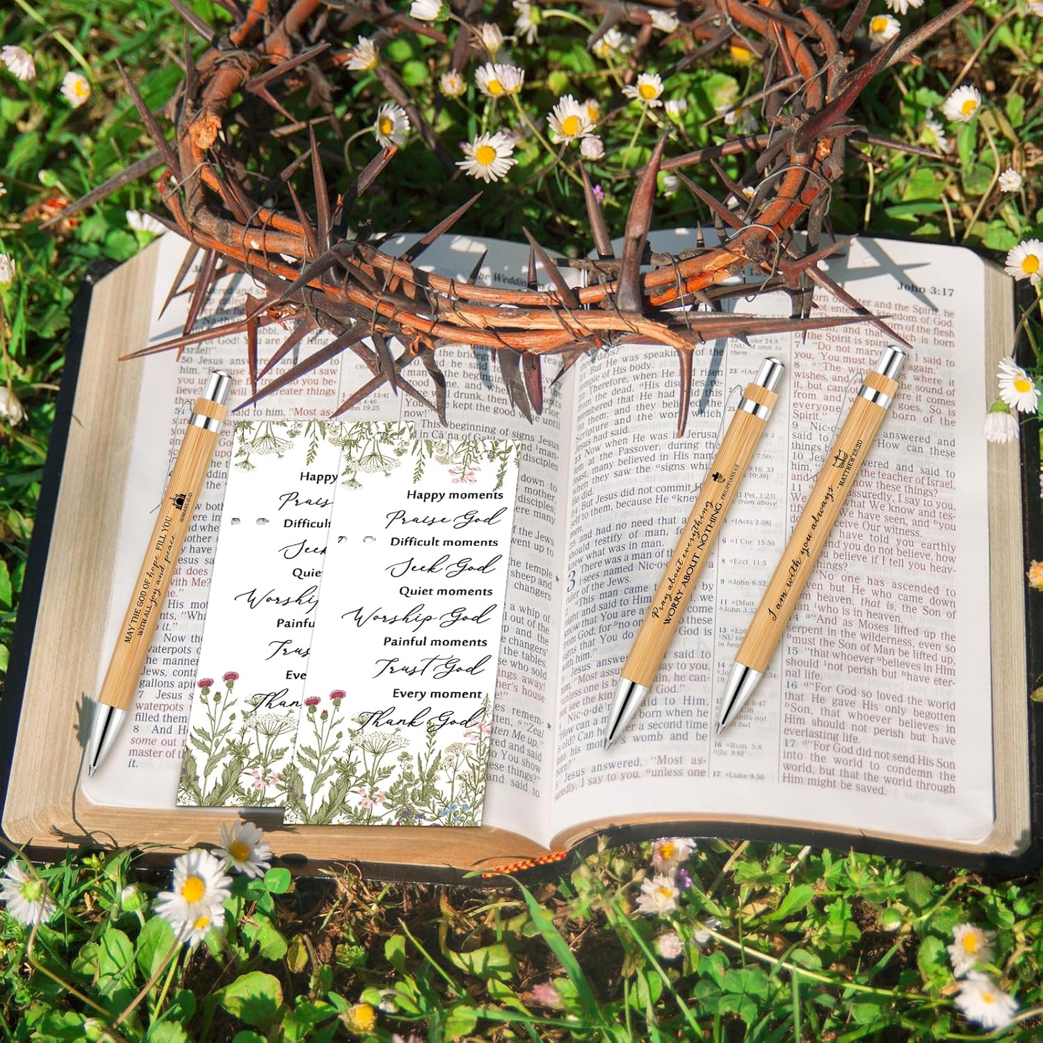 80 Set Christian Religious Gifts Bulk Mother's Day Include Bible Verse Pens and Inspirational Bookmarks Church Gifts Bulk Scripture Supplies for Women Pastor Coworker (Bamboo)