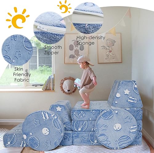 Miniatura 82 de MeMoreCool Sofá modular de 8 piezas para niños, sofá de espuma convertible rosa para sala de juegos Rosa (Dusty Rose),Verde bosque,2-marino,Azul