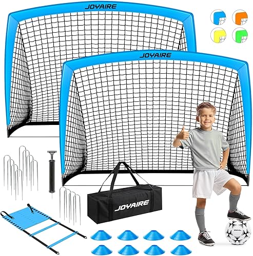 Miniatura 16 de Portería de fútbol para niños de nivel profesional en el patio trasero, red de fútbol de poliéster de 5 capas resistente a desgarros y postes de 10