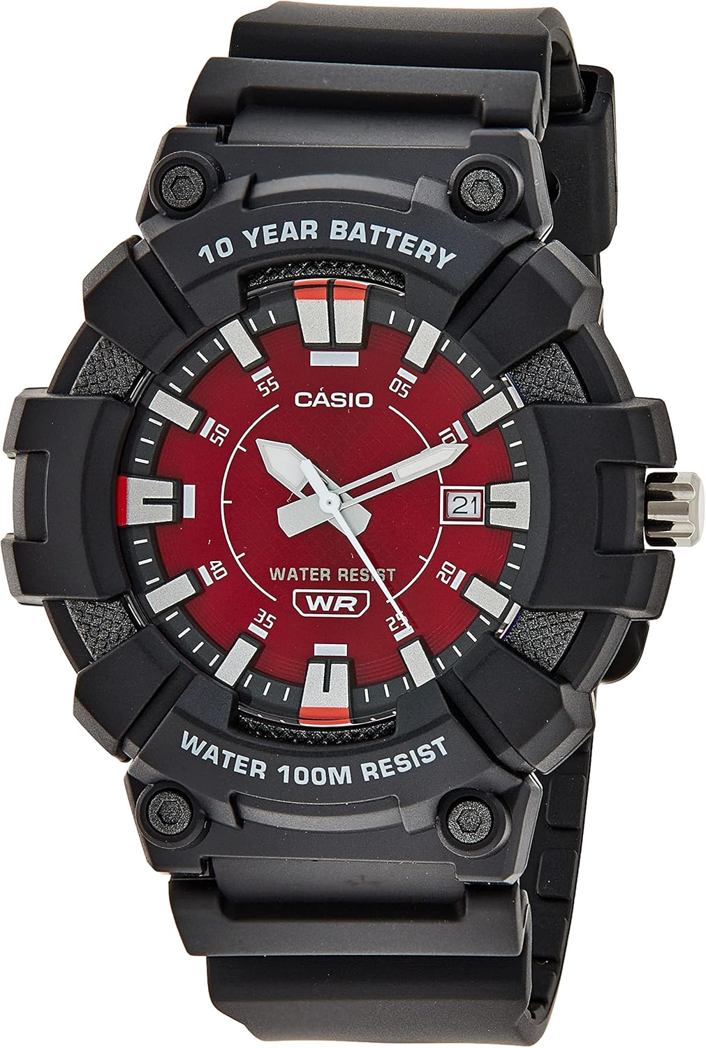 Casio Reloj indicador de fecha de batería de 10 años resistente para hombre modelo MW610H-4AV negrorojo Negro Reloj de cuarzo