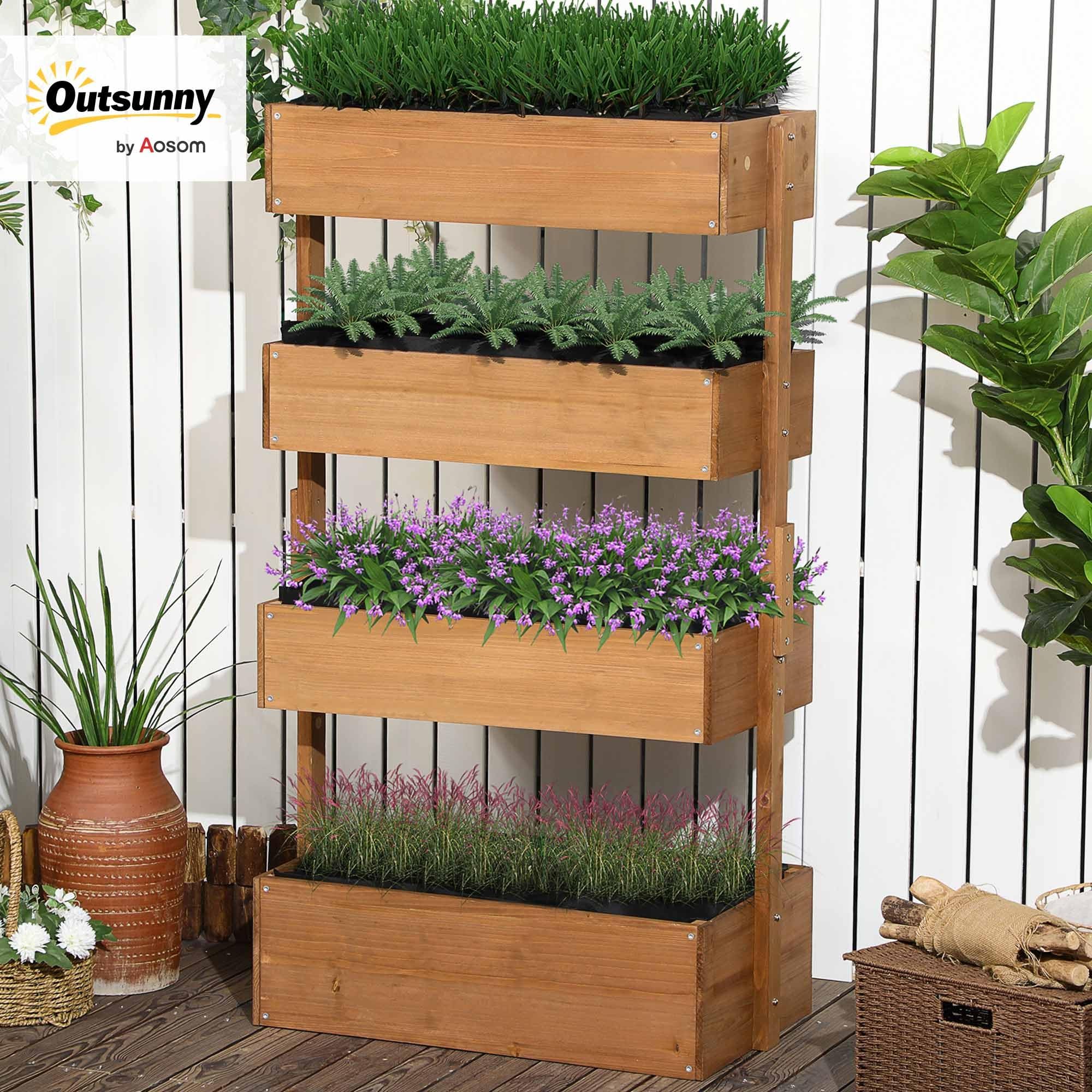 Outsunny Jardinera de Madera de 4 Niveles, 80x45x142 cm, Naranja