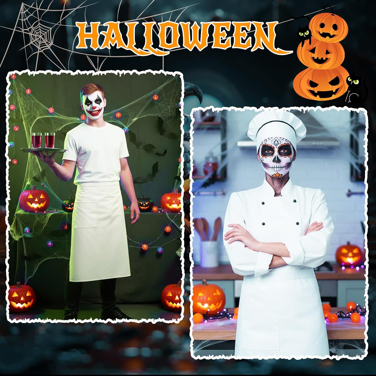 White Half Bistro Burger Apron 26" White Waist Chef Apron with Large Pockets and Adjustable Waist Strip Halloween Cosplay Party Outfit for Men Women Adults Kitchen Cooking - Image 6