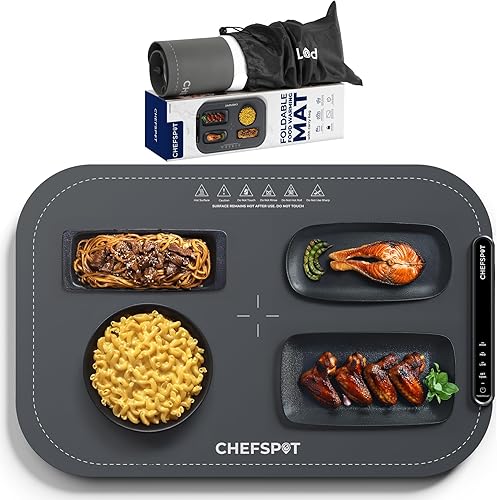 Miniatura 9 de Tapete plegable para calentar alimentos, bandeja eléctrica de buffet de 24 x 15 pulgadas con 3 ajustes de calor, apagado automático, placa caliente