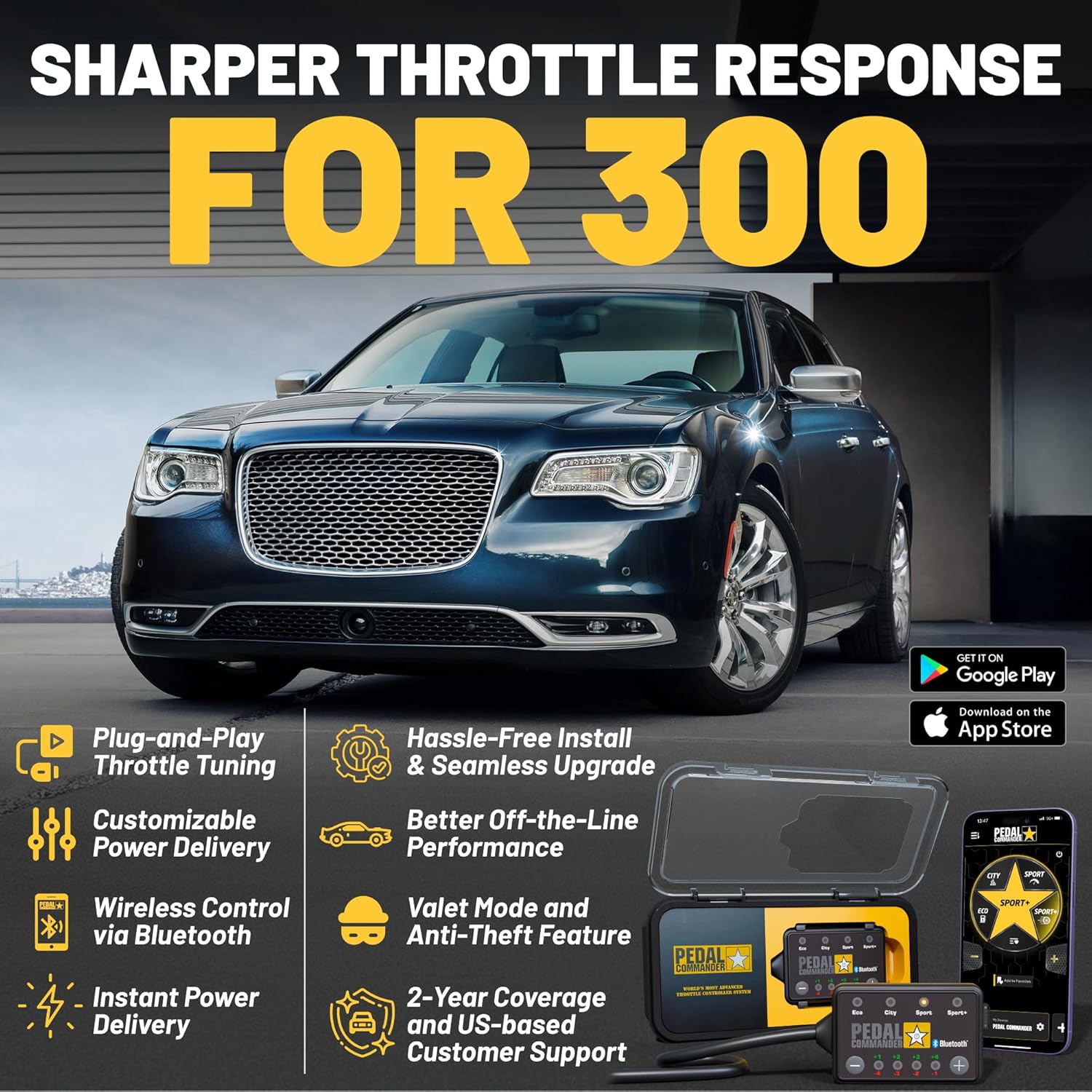 PEDAL COMMANDER for Chrysler 300 2007-2023 Throttle Response Controller - Plug-and-Play, 36 Driving Settings & Anti-Theft, Throttle Controller Performance Upgrade, 300 Accessories