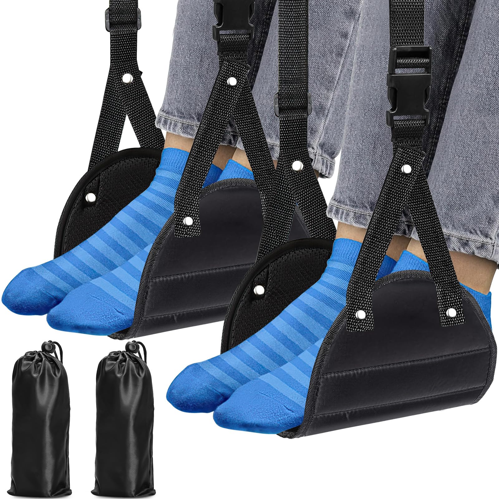 2 Pack Airplane Foot Hammock, Adjustable Foot Hammock for Plane Travel, Airplane Foot Rest Portable Airplane Travel Essentials & Long Flight Must Haves