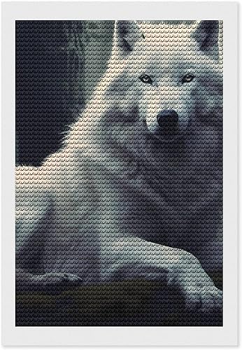 Goodaily - Kit de pintura de diamante de lobo blanco, lobo blanco, arte de pintura de diamante de taladro completo, arte para decoración de pared