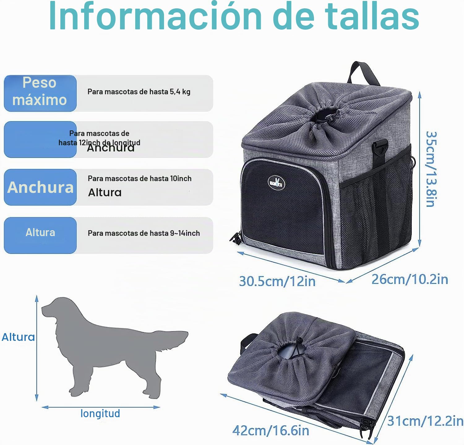 Wakytu Cesta de Bicicleta para Perro, Mochila Frontal para Bicicleta para Montar en Bicicleta, Plegable, extraíble, Tiras Reflectantes, 2 Bolsillos Laterales de Almacenamiento, Bolsa de Viaje para