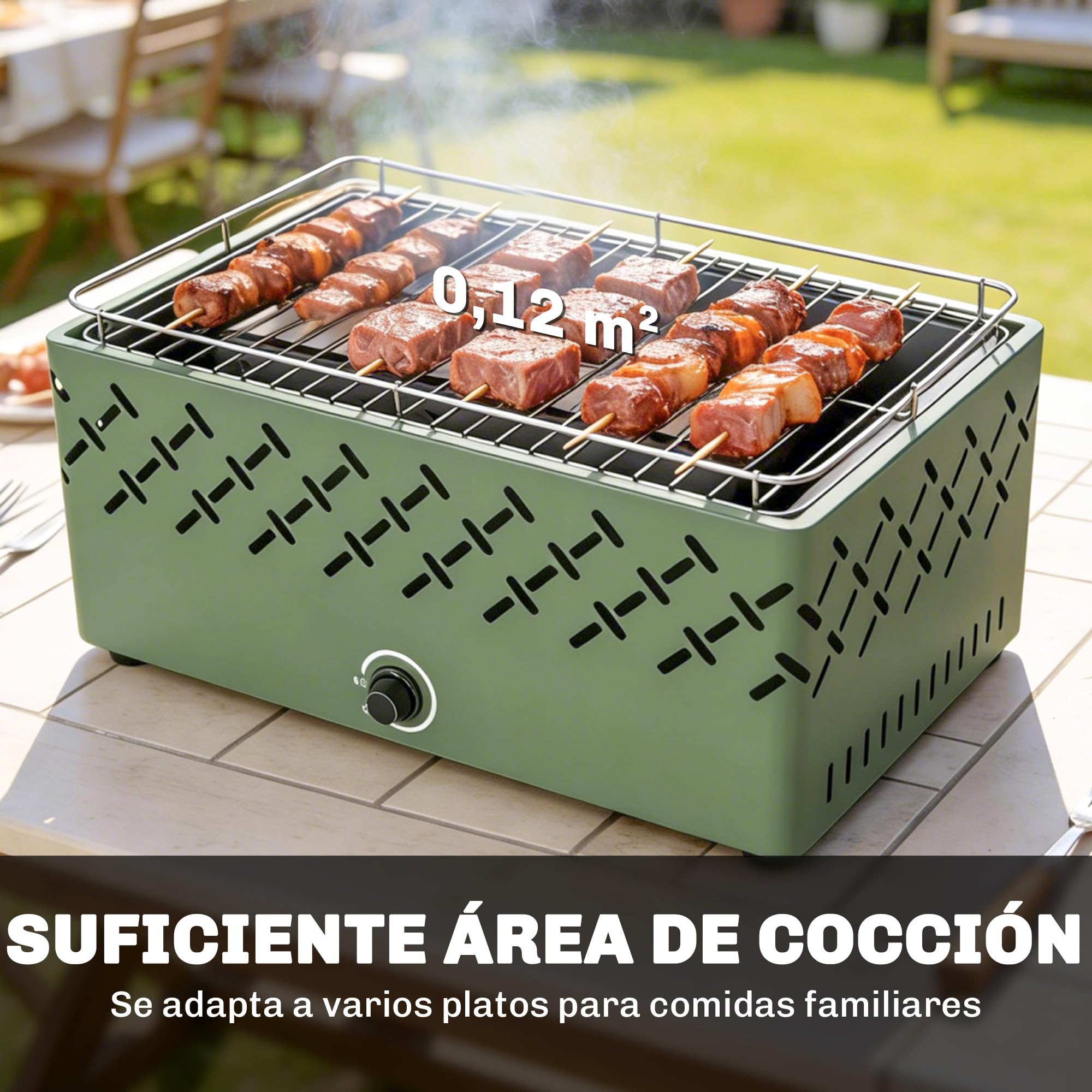 Outsunny Barbacoa de Carbón, Barbacoa Portátil, 45,5x29x21 cm, con Ventilador Integrado, Temperatura Ajustable y Bandeja de Carbón, para Camping, Picnic, Fiesta en Jardín, Verde Claro