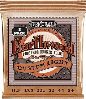 Ernie Ball Earthwood Custom Light Phosphor Bronze Acoustic Guitar Strings, 3-Pack, 11.5-54 Gauge (P03545)