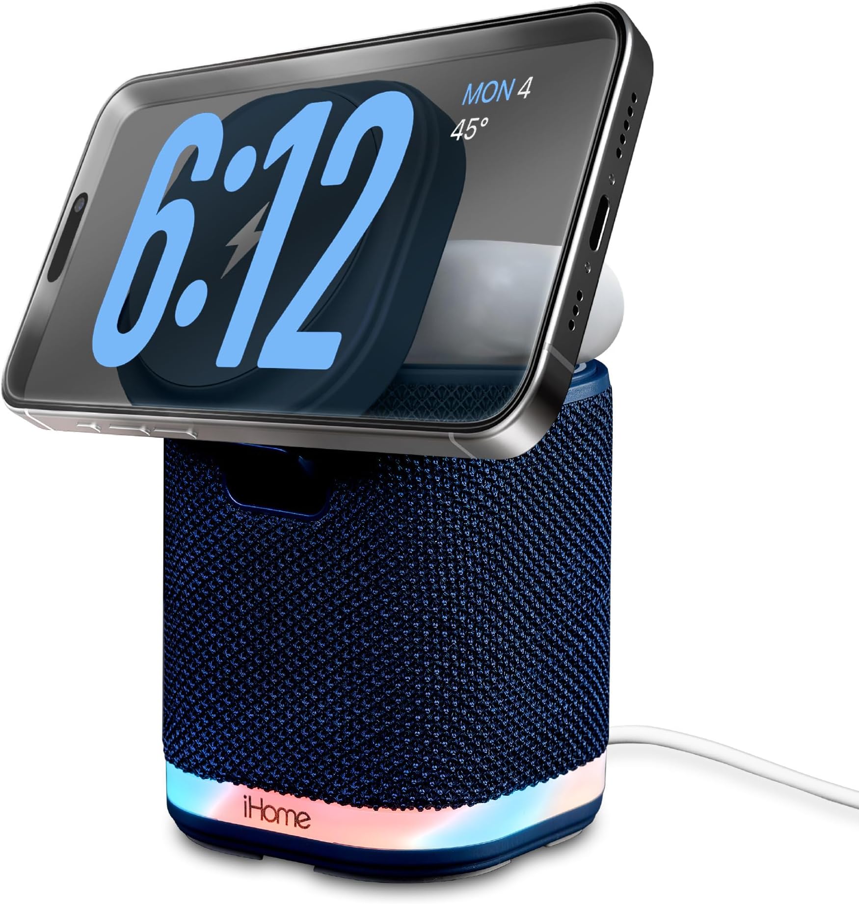 iHome Bluetooth Speaker with Wireless Charger, Charging Station with Color Changing Night Light - Blue (iPBT50L)