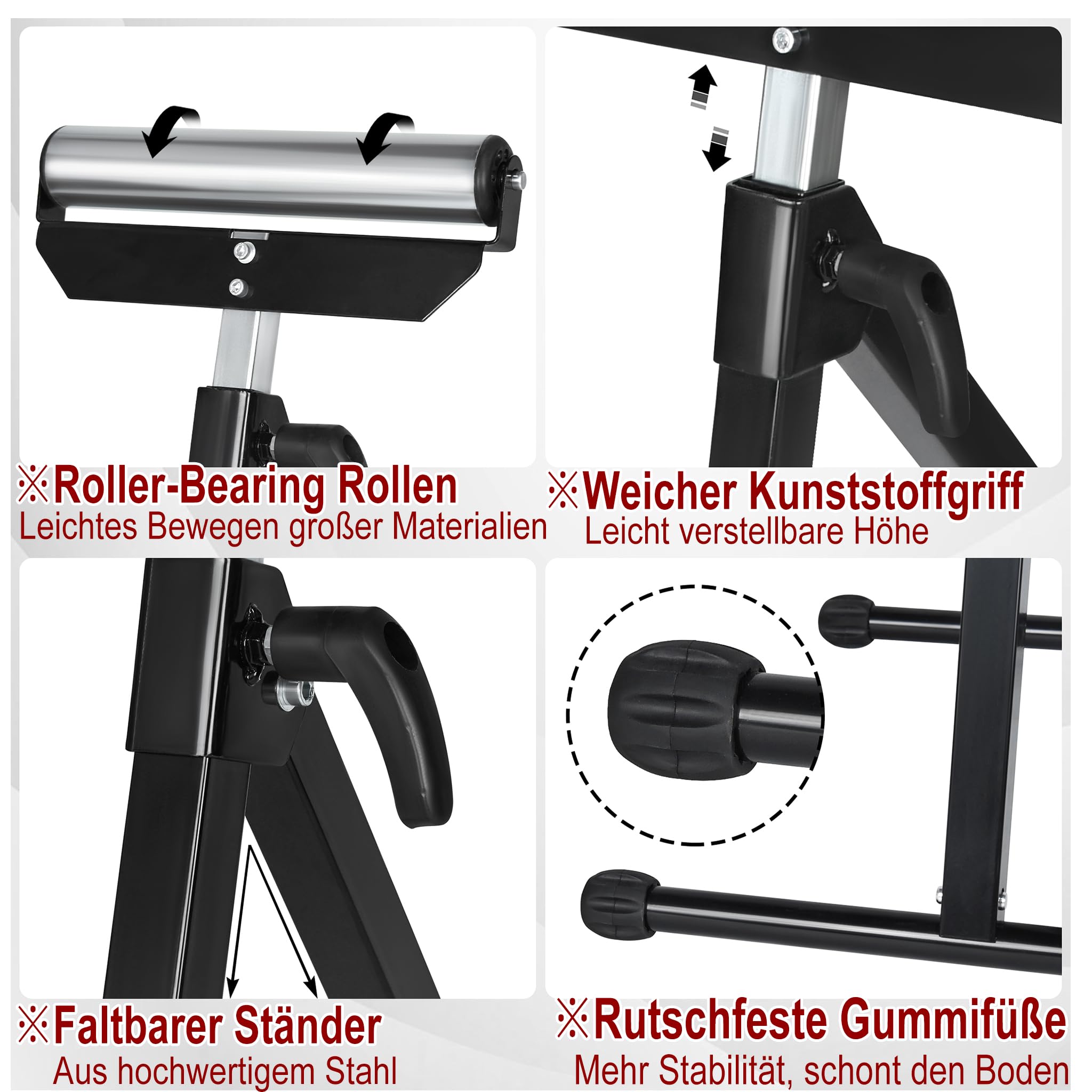YRHome Lot de 2 tréteaux à roulettes - Hauteur réglable de 68 à 107 cm - Support à roulettes - Tréteau de travail en acier - Avec pieds antidérapants - Charge maximale : 60 kg