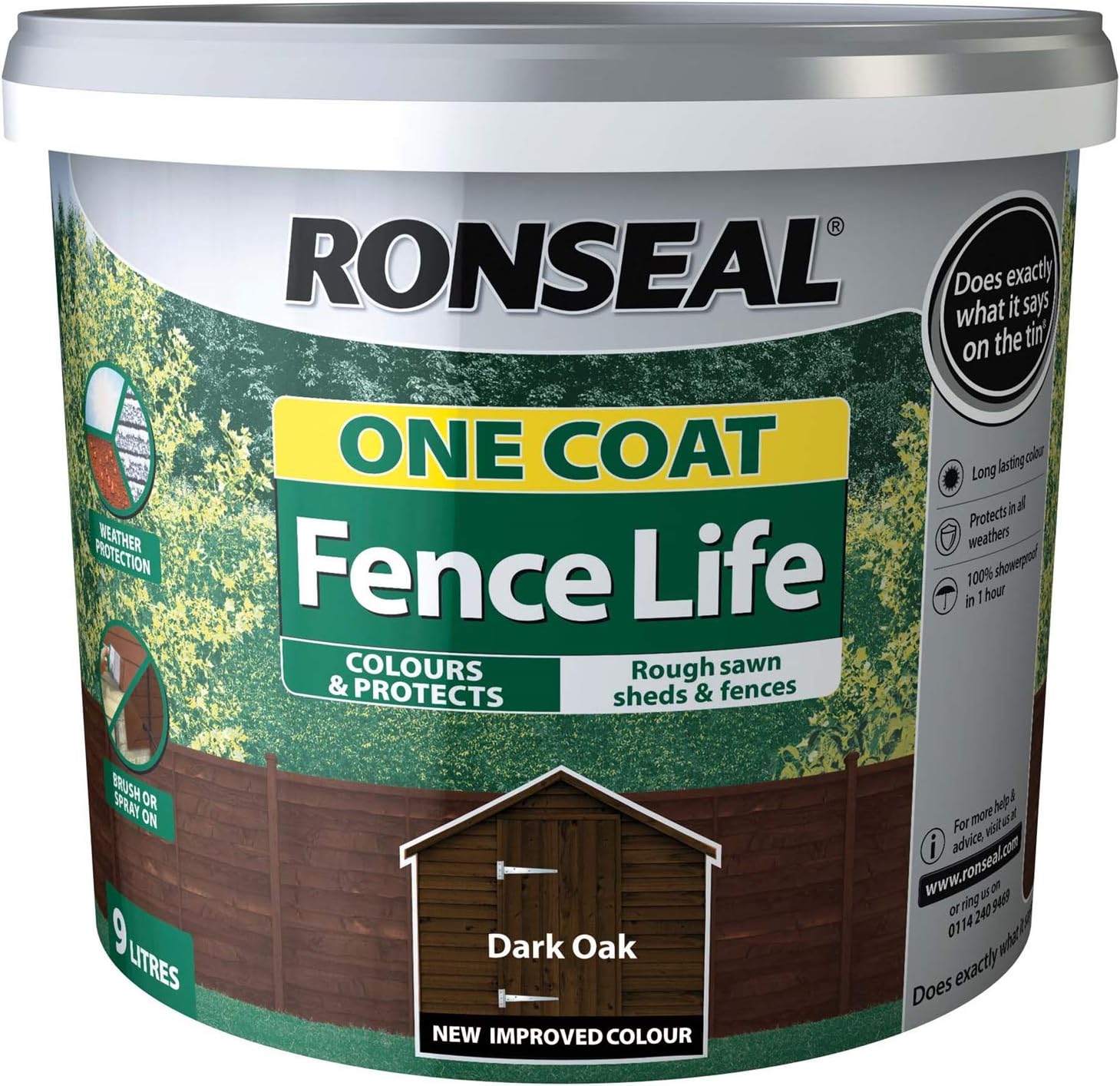 Ronseal Fence Paint One Coat fence Life Dark Oak Shed and Fence Treatment 9L