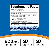 Vista 2 de Nutricost KSM-66 Extracto de raíz de Ashwagandha 600 mg, 60 cápsulas vegetales - Withanólidos de alta potencia al 5% - con BioPerine - Extracto