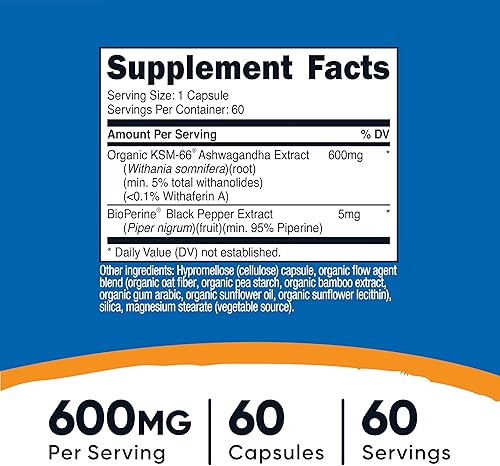 Miniatura 2 de Nutricost KSM-66 Extracto de raíz de Ashwagandha 600 mg, 60 cápsulas vegetales (3 botellas) - 5% Withanólidos - con BioPerine