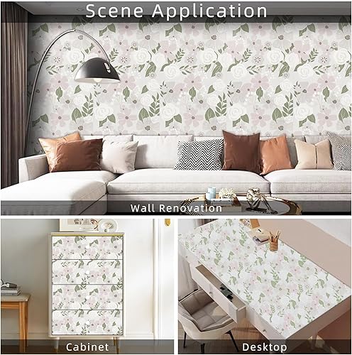 Miniatura 5 de Papel de contacto floral de peonía blanca de camelia para estantes, papel tapiz autoadhesivo para estanterías, película decorativa de vinilo para