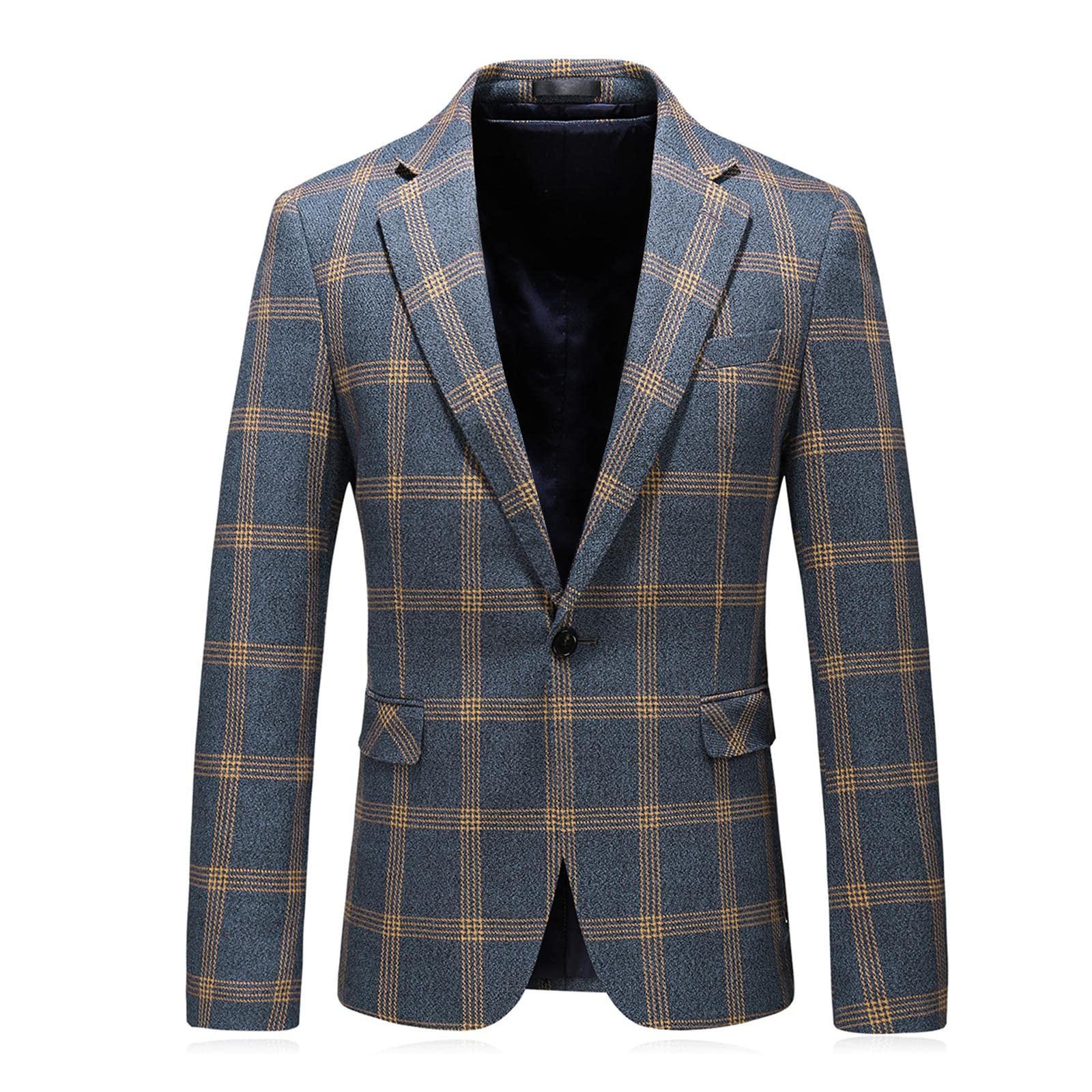 kudoro Mens Plaid Blazer Sports Coat Casual Slim Fit Checkered Blazer for Men Wedding-picture-35
