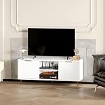HOMCOM TV Stand for TVs up to 55 Inch, Modern Fluted Entertainment Center with Storage Cabinets and Open Shelves, Media Console Table for Living Room, Bedroom, White