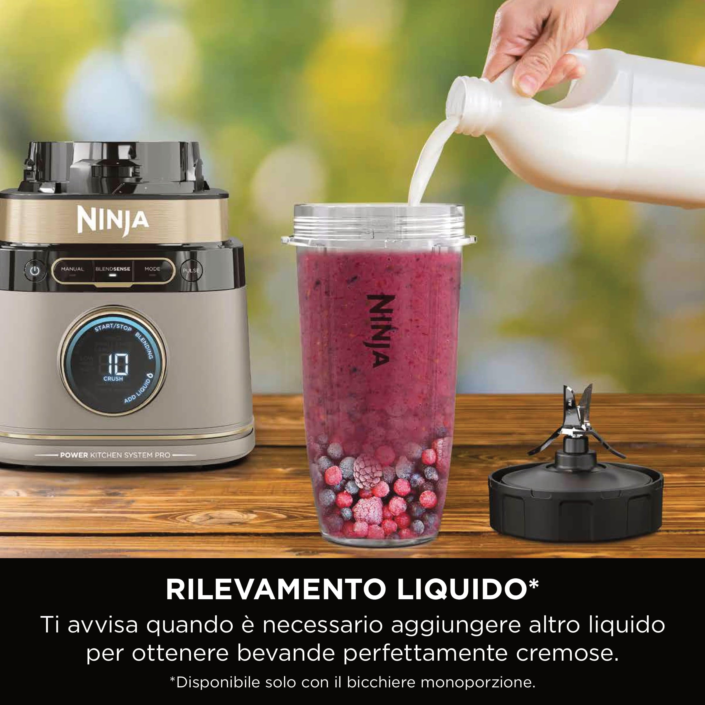 Ninja Frullatore Detect Power Processor Pro 3 in 1 1200W, Robot da Cucina, 3 Bicchieri Monoporzione, Caraffa da 2.1L, Lame per Impastare, Frullare, Tritare e Miscelare, Pietra oro, TB401EUSTGD